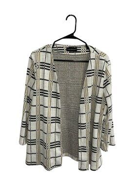 Travel Elements XL Plaid Open-Front Cardigan Sweater Beige Black Cozycore Retro